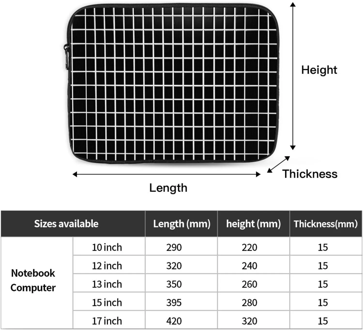 10 Inch Laptop Sleeve Bag Waterproof Shockproof Laptop Case Bag Black and White Grid Computer Skin Bags Lightweight Tablet Carrying Case