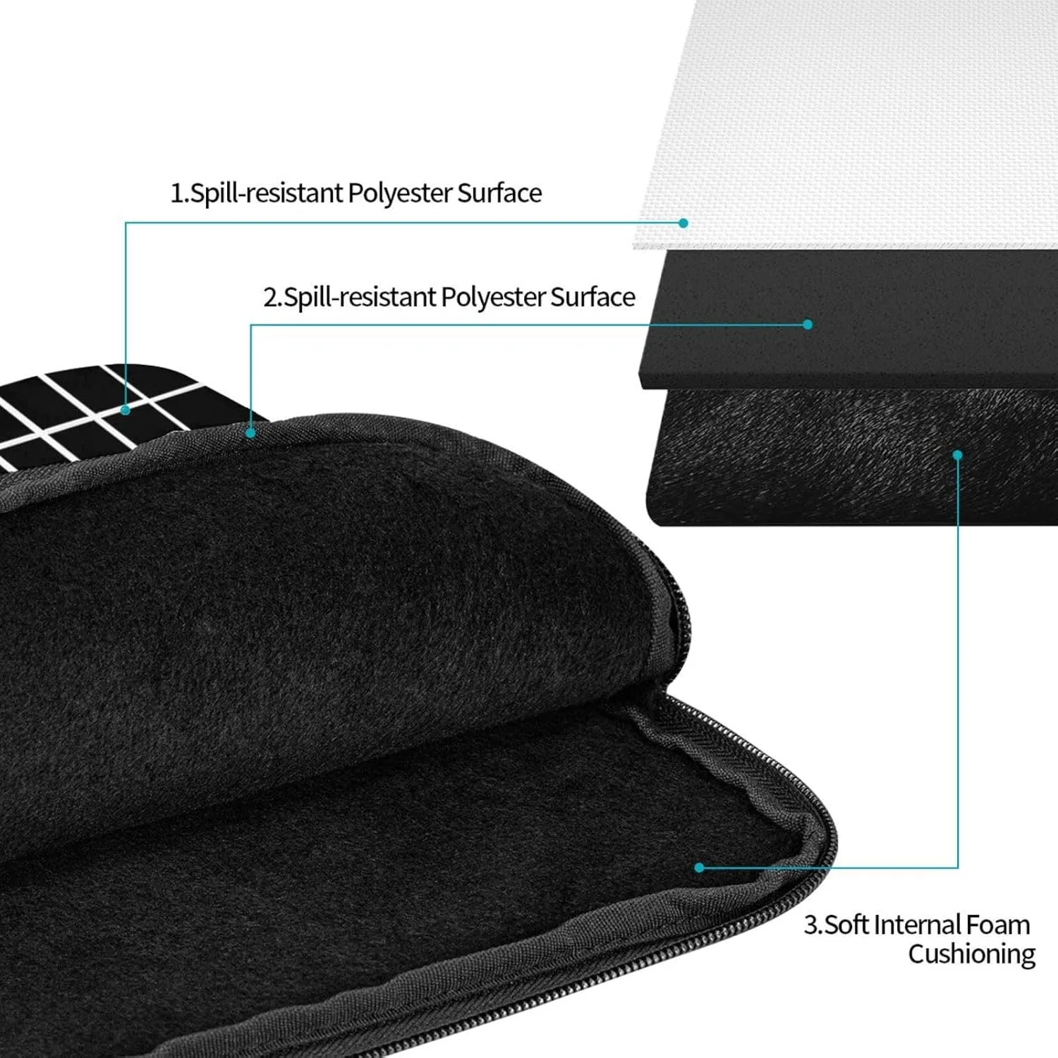 10 Inch Laptop Sleeve Bag Waterproof Shockproof Laptop Case Bag Black and White Grid Computer Skin Bags Lightweight Tablet Carrying Case