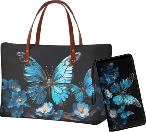 2 Pcs Women Handbag Set Tote Bag Large Shoulder Bag Top Handle Purse PU Wallet Set for Work Shopping Travel