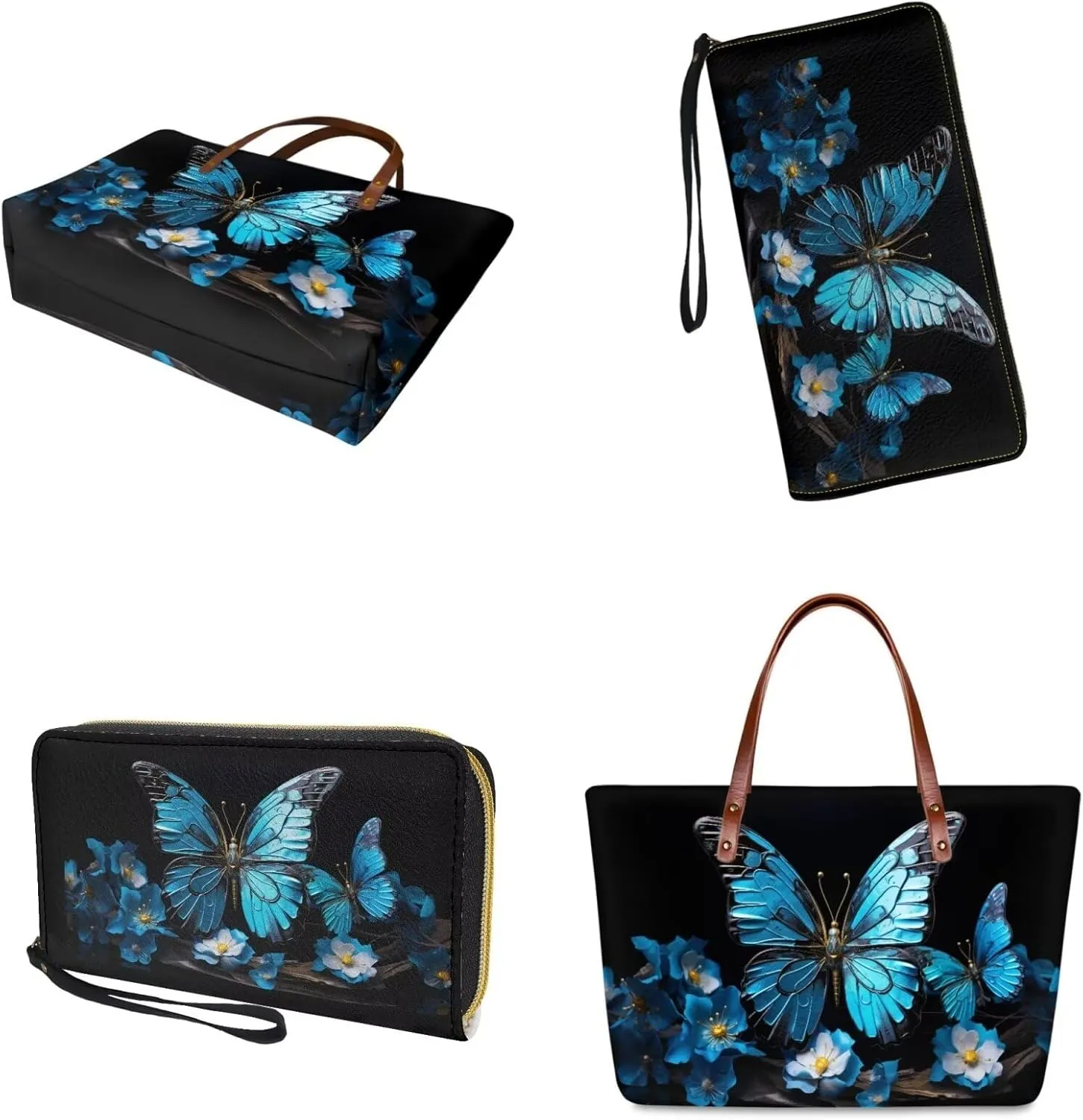 2 Pcs Women Handbag Set Tote Bag Large Shoulder Bag Top Handle Purse PU Wallet Set for Work Shopping Travel