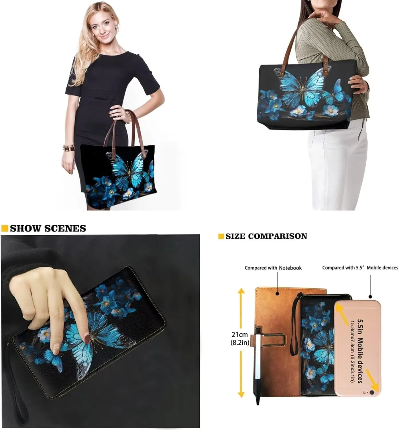 2 Pcs Women Handbag Set Tote Bag Large Shoulder Bag Top Handle Purse PU Wallet Set for Work Shopping Travel