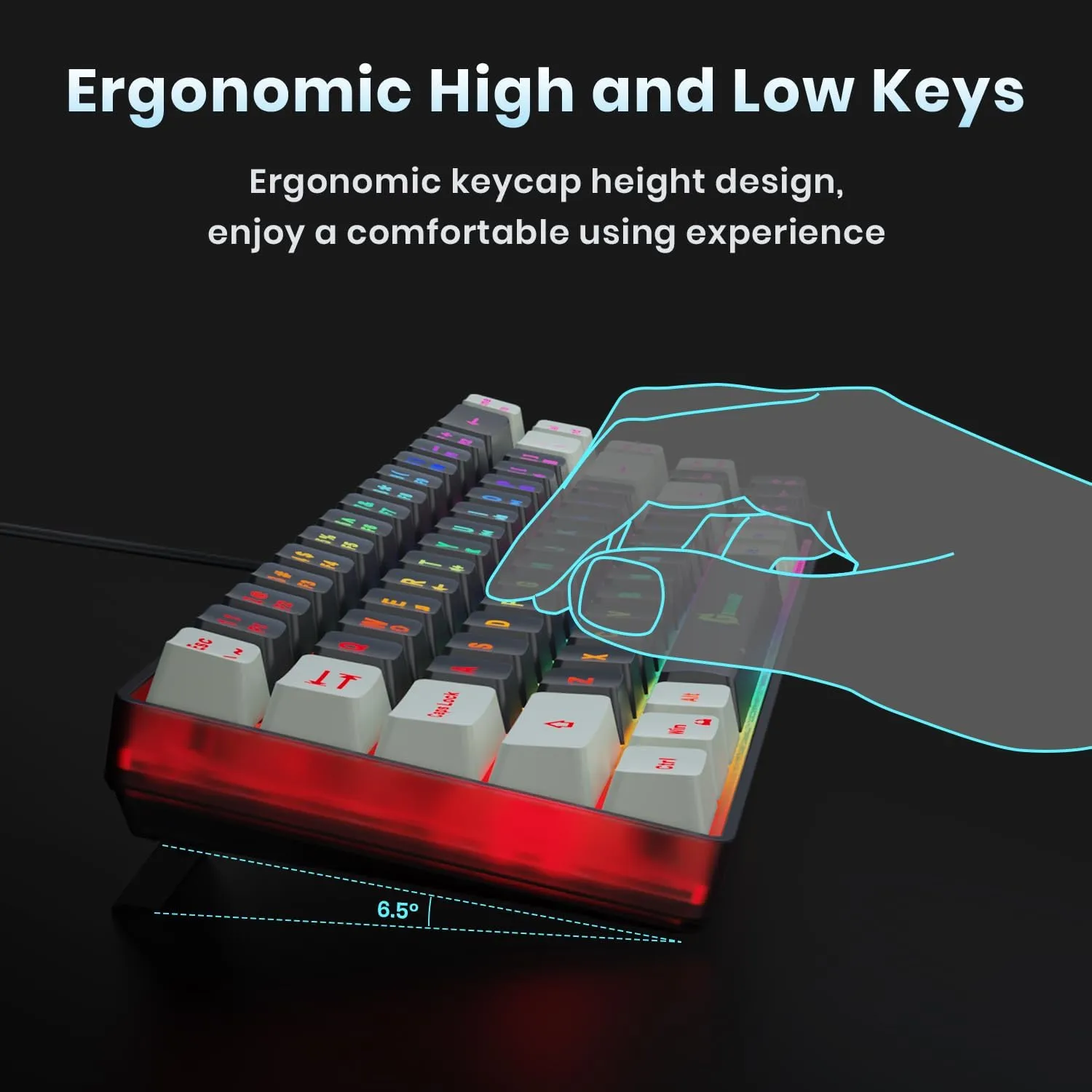 65% Gaming Keyboard, LED Backlit Mini Wired Keyboard, Ultra-Compact Anti-Ghosting No-Conflict 68 Keys Membrane Gaming Wired Keyboard for PC Laptop Windows Gamer(Black-White)