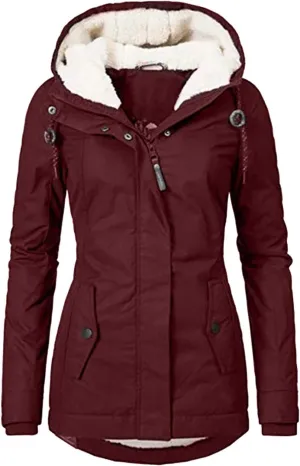 Aniywn Fleece-Lined Rain Jacket for Women Waterproof Windproof Snow Ski Hooded Jacket Winter Outdoor Windbreaker Coat