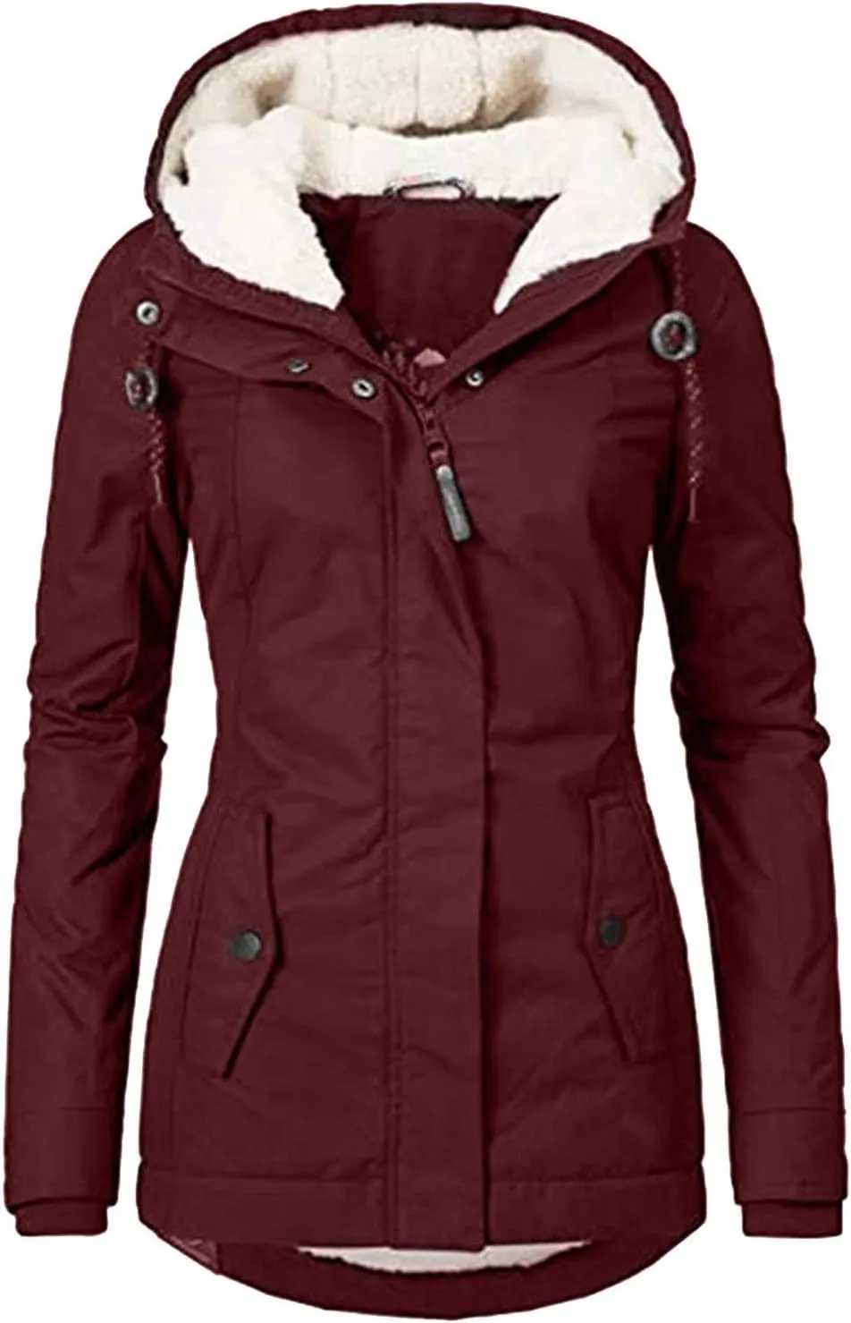 Aniywn Fleece-Lined Rain Jacket for Women Waterproof Windproof Snow Ski Hooded Jacket Winter Outdoor Windbreaker Coat
