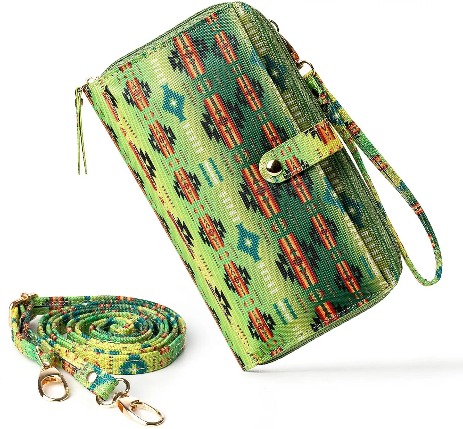 Aztec Print RFID-Blocking Crossbody Bag for Women - Multifunctional Wallet and Phone Purse