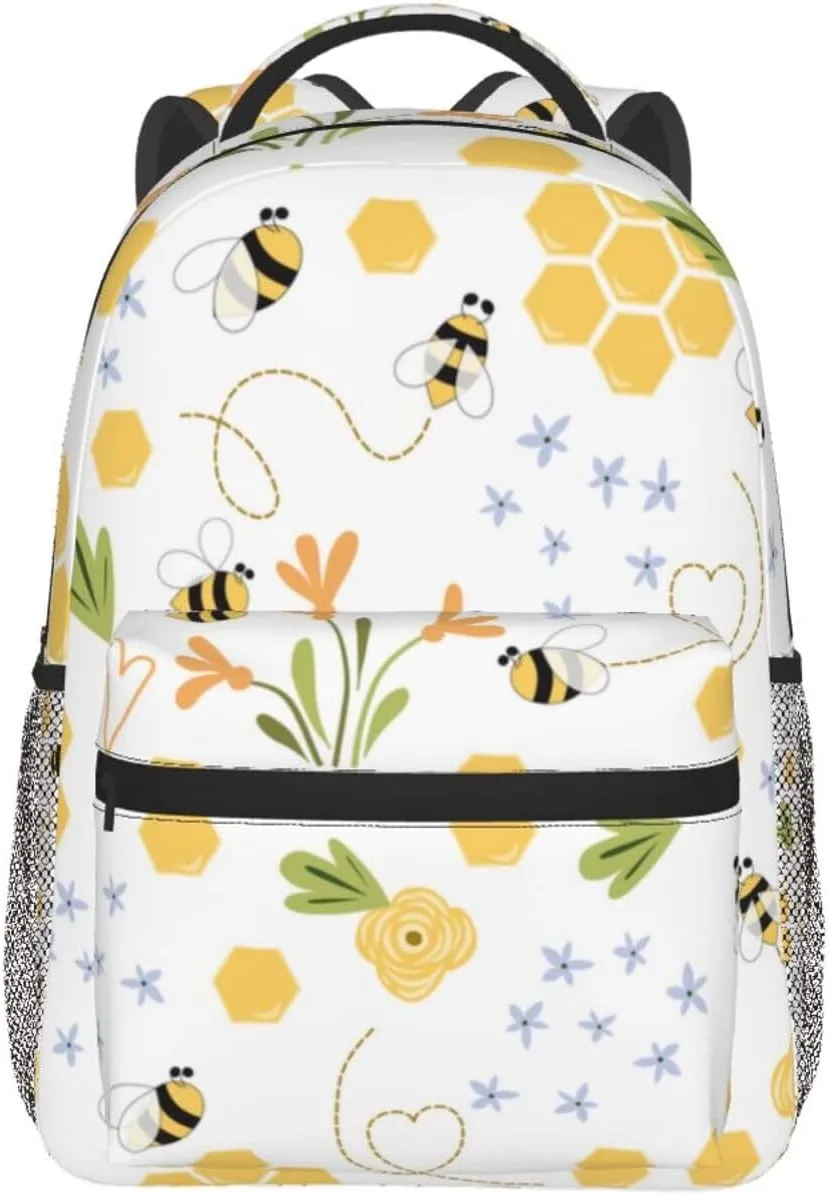Bee Honey Cute Hand Drawn Meadow Flowers Backpack Laptop Backpack Sports Travel Shoulder bag Light casual backpack