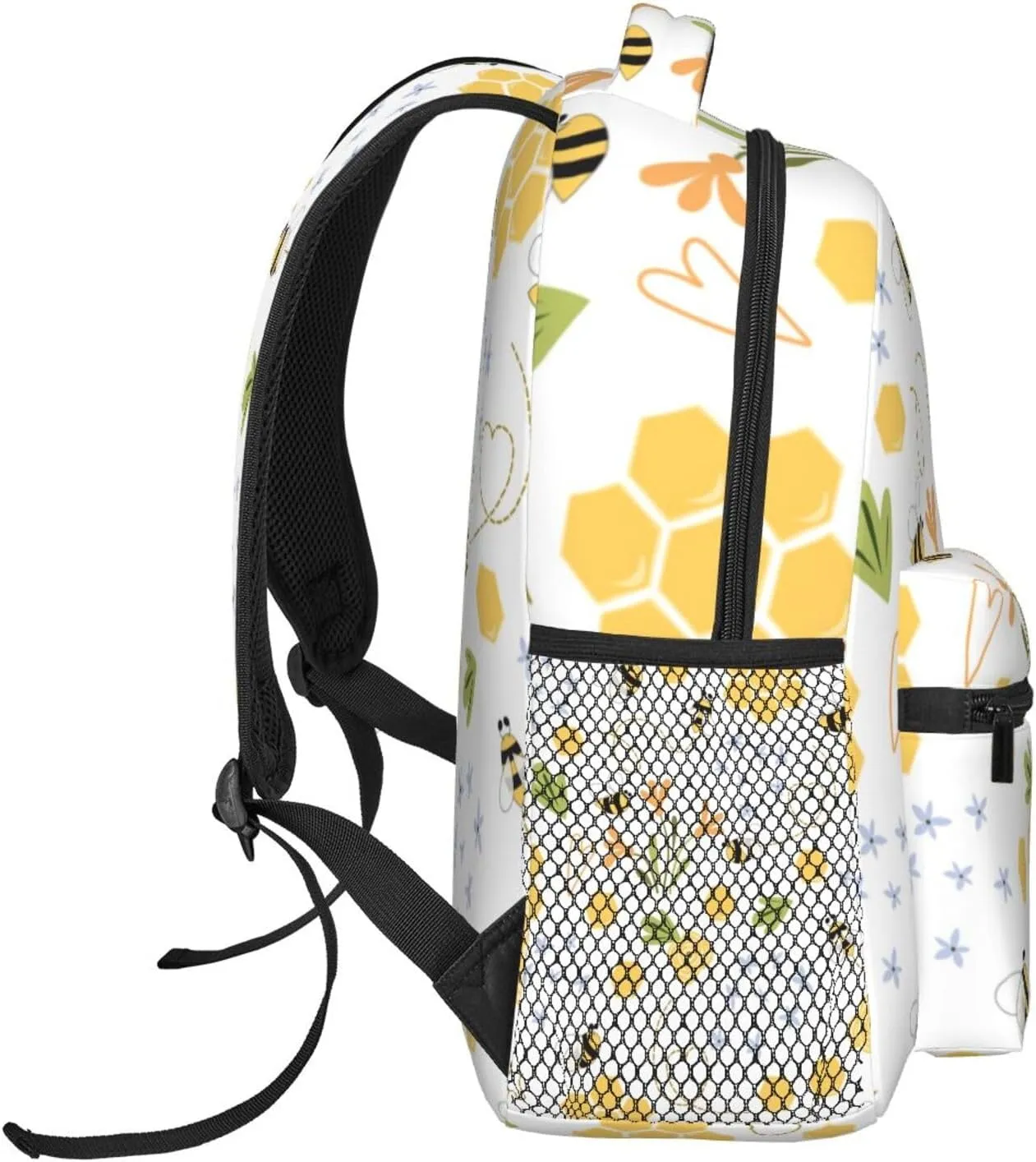 Bee Honey Cute Hand Drawn Meadow Flowers Backpack Laptop Backpack Sports Travel Shoulder bag Light casual backpack