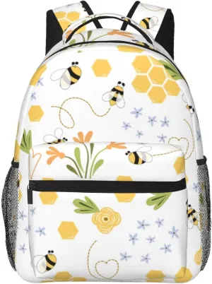 Bee Honey Cute Hand Drawn Meadow Flowers Backpack Laptop Backpack Sports Travel Shoulder bag Light casual backpack