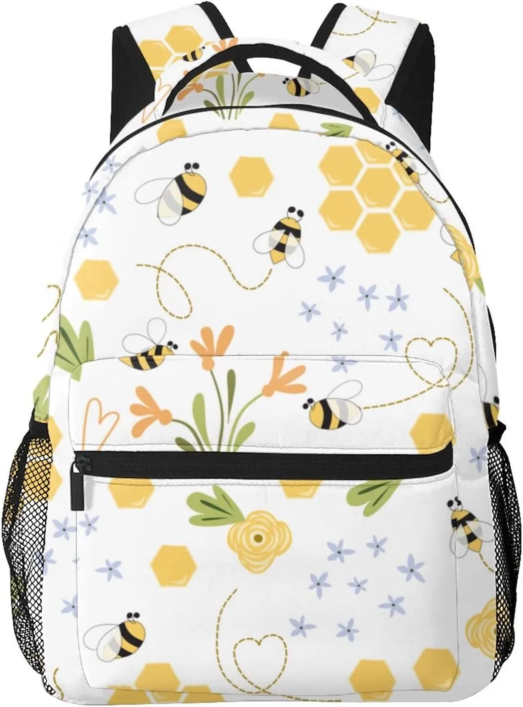 Bee Honey Cute Hand Drawn Meadow Flowers Backpack Laptop Backpack Sports Travel Shoulder bag Light casual backpack