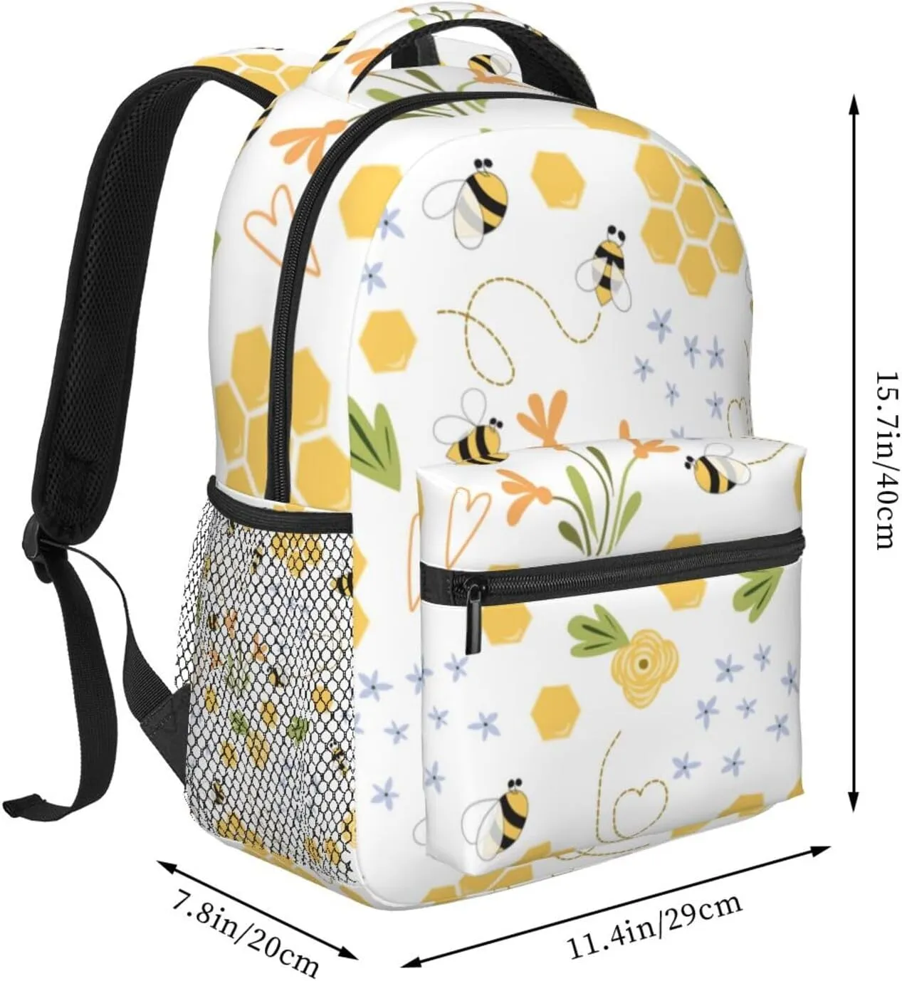 Bee Honey Cute Hand Drawn Meadow Flowers Backpack Laptop Backpack Sports Travel Shoulder bag Light casual backpack