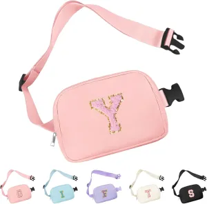 Belt Bag Crossbody bag Waist Bag Chenille Initial Bum Bag for Women,Waterproof Fanny Pack with Adjustable Strap for Purse Travel Daughter Christmas Thanksgiving Gifts(Pink Y)