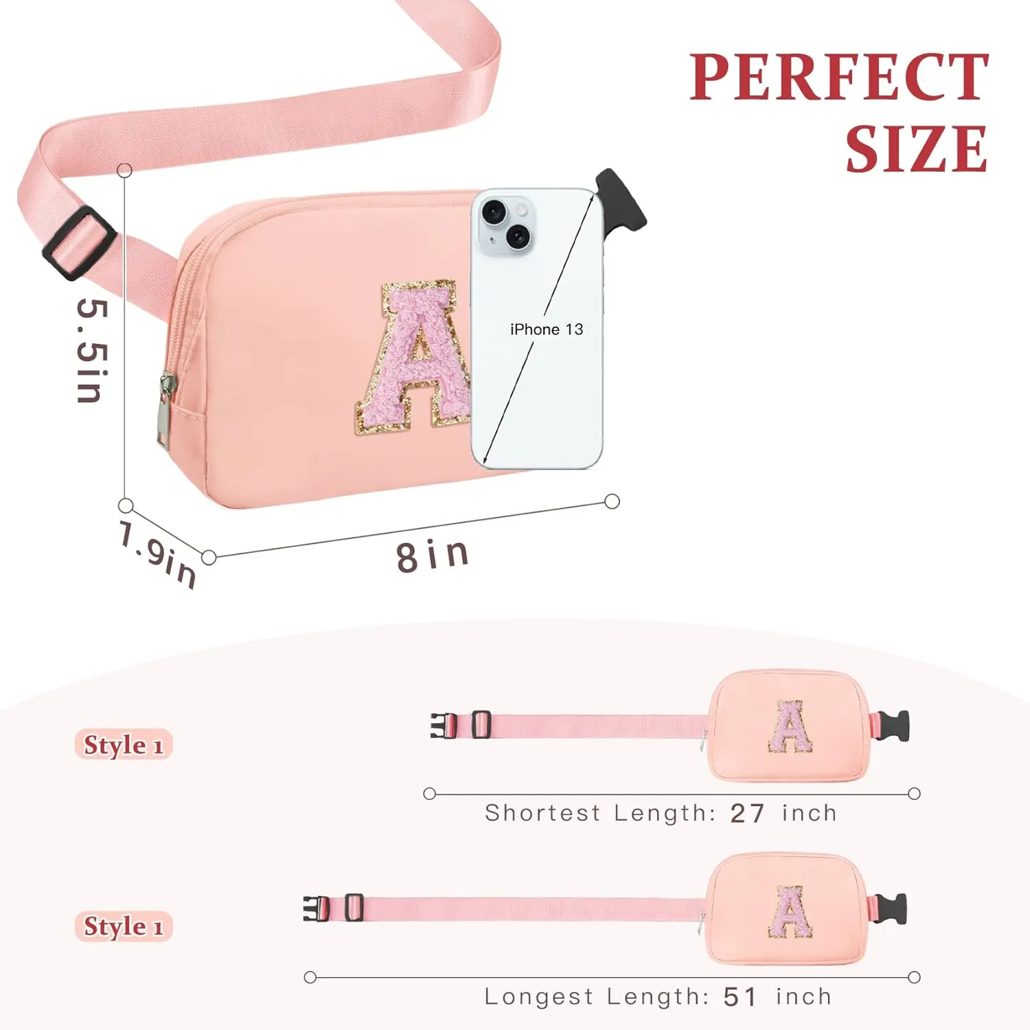 Belt Bag Crossbody bag Waist Bag Chenille Initial Bum Bag for Women,Waterproof Fanny Pack with Adjustable Strap for Purse Travel Daughter Christmas Thanksgiving Gifts(Pink Y)