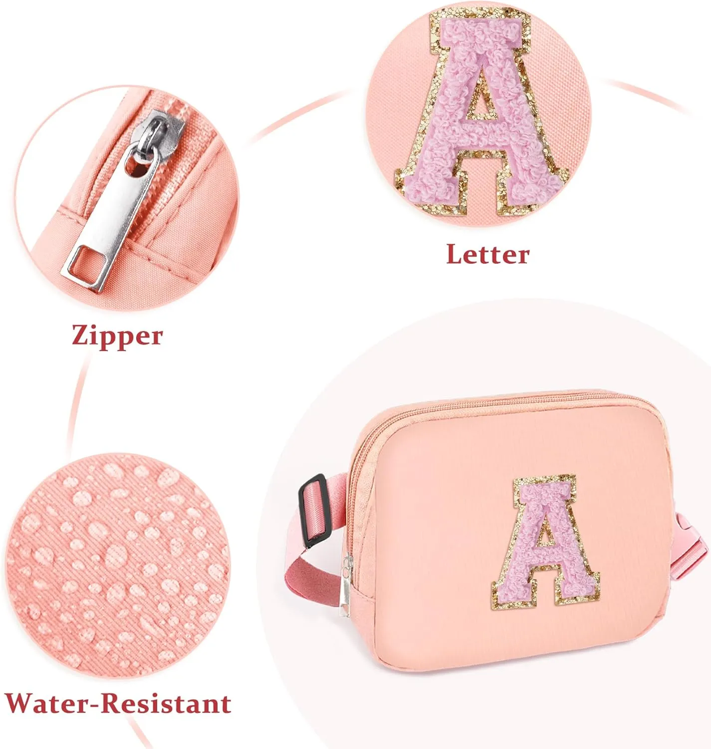 Belt Bag Crossbody bag Waist Bag Chenille Initial Bum Bag for Women,Waterproof Fanny Pack with Adjustable Strap for Purse Travel Daughter Christmas Thanksgiving Gifts(Pink Y)