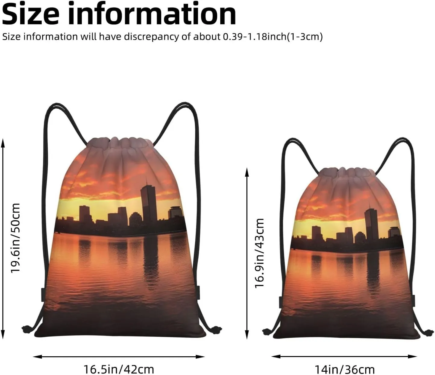 Boston Charles River City Skyline Sunset Drawstring Backpack for Men Women Sports Sackpack Waterproof Gym Sack Draw String Cinch Bags Medium