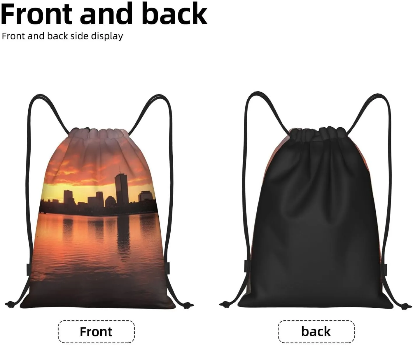 Boston Charles River City Skyline Sunset Drawstring Backpack for Men Women Sports Sackpack Waterproof Gym Sack Draw String Cinch Bags Medium