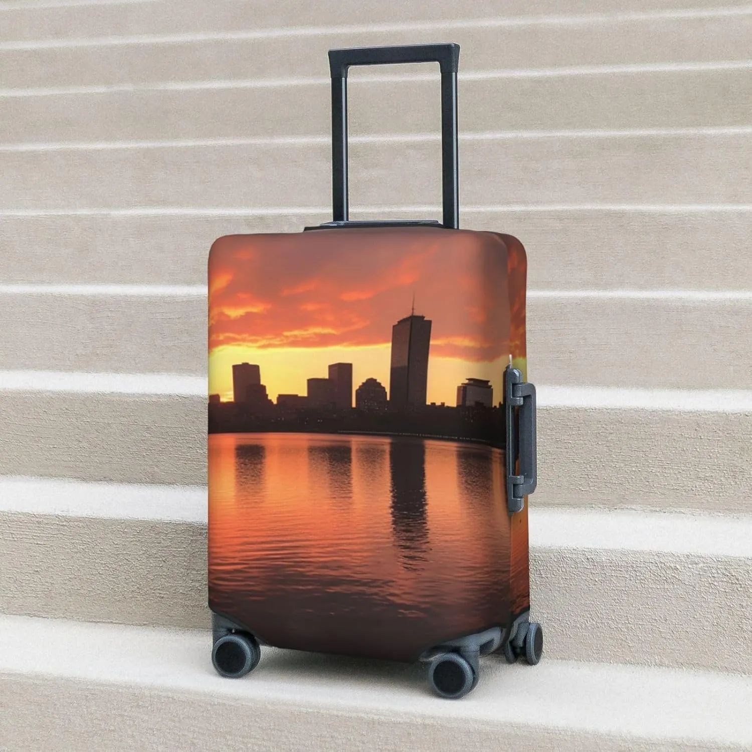 Boston Charles River City Skyline Sunset Luggage Cover for Suitcase Tsa Approved, Spandex Stretch Suitcase Protector Washable Baggage Covers Travel Luggage Sleeve Large Suit Case Cover Fit 18-32 Inch