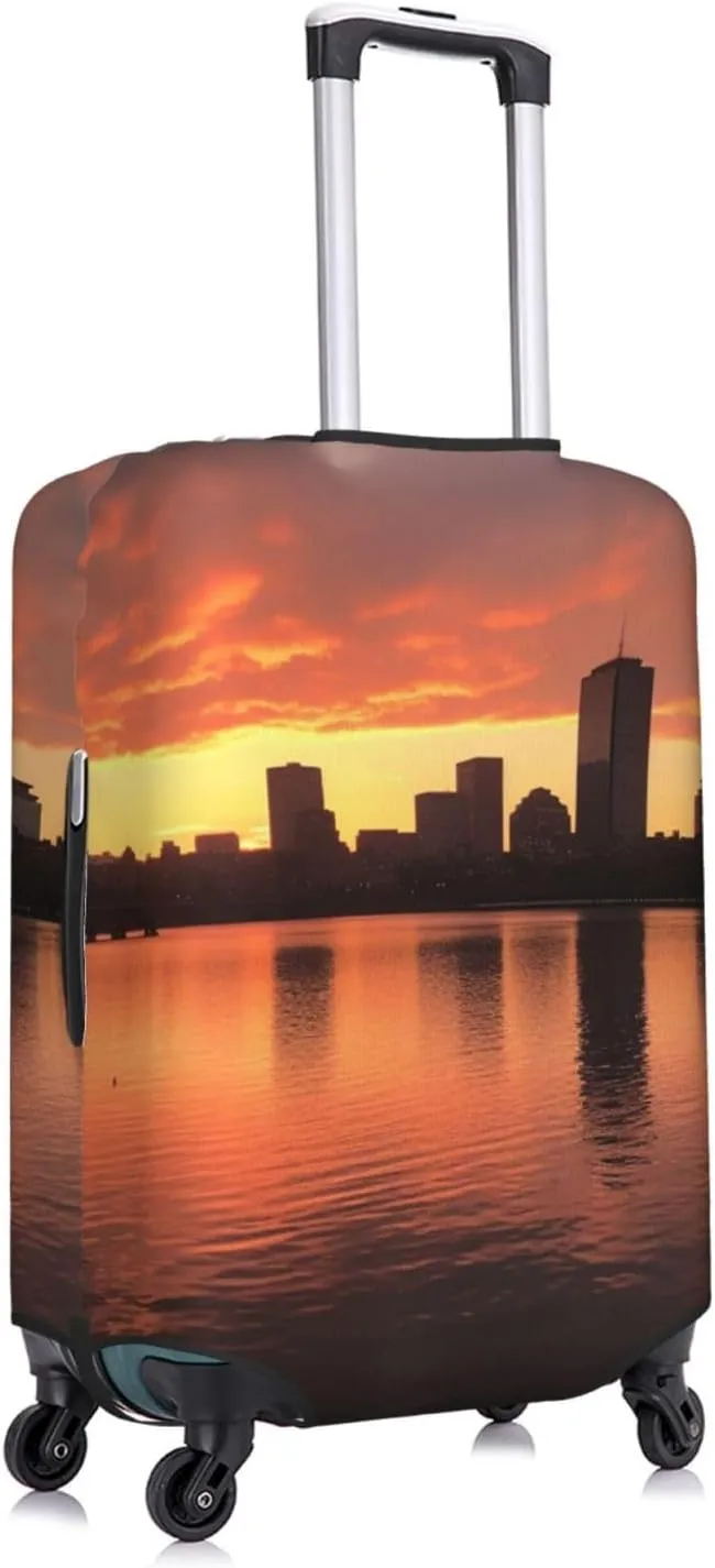 Boston Charles River City Skyline Sunset Luggage Cover for Suitcase Tsa Approved, Spandex Stretch Suitcase Protector Washable Baggage Covers Travel Luggage Sleeve Large Suit Case Cover Fit 18-32 Inch
