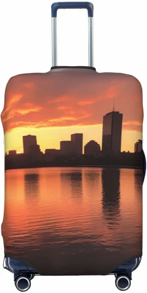 Boston Charles River City Skyline Sunset Luggage Cover for Suitcase Tsa Approved, Spandex Stretch Suitcase Protector Washable Baggage Covers Travel Luggage Sleeve Large Suit Case Cover Fit 18-32 Inch