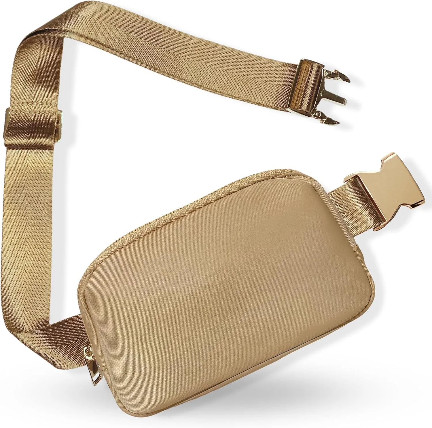 Boutique Belt Bag | Crossbody Bag Fanny Pack for Women Fashionable | Cute Mini Everywhere Bum Hip Waist Pack | Small Fashion Travel Chest Bag | Gold Accessories | Adjustable Small Strap | Chestnut