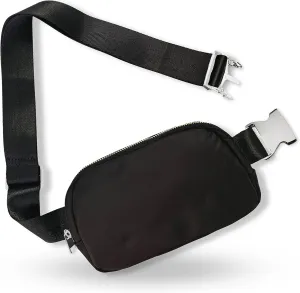 Boutique Belt Bag | Crossbody Fanny Pack for Women Fashionable | Cute Mini Everywhere Bum Hip Waist Pack | Fashion Travel Chest Bag | Silver Accessories | Adjustable Small Strap | Black