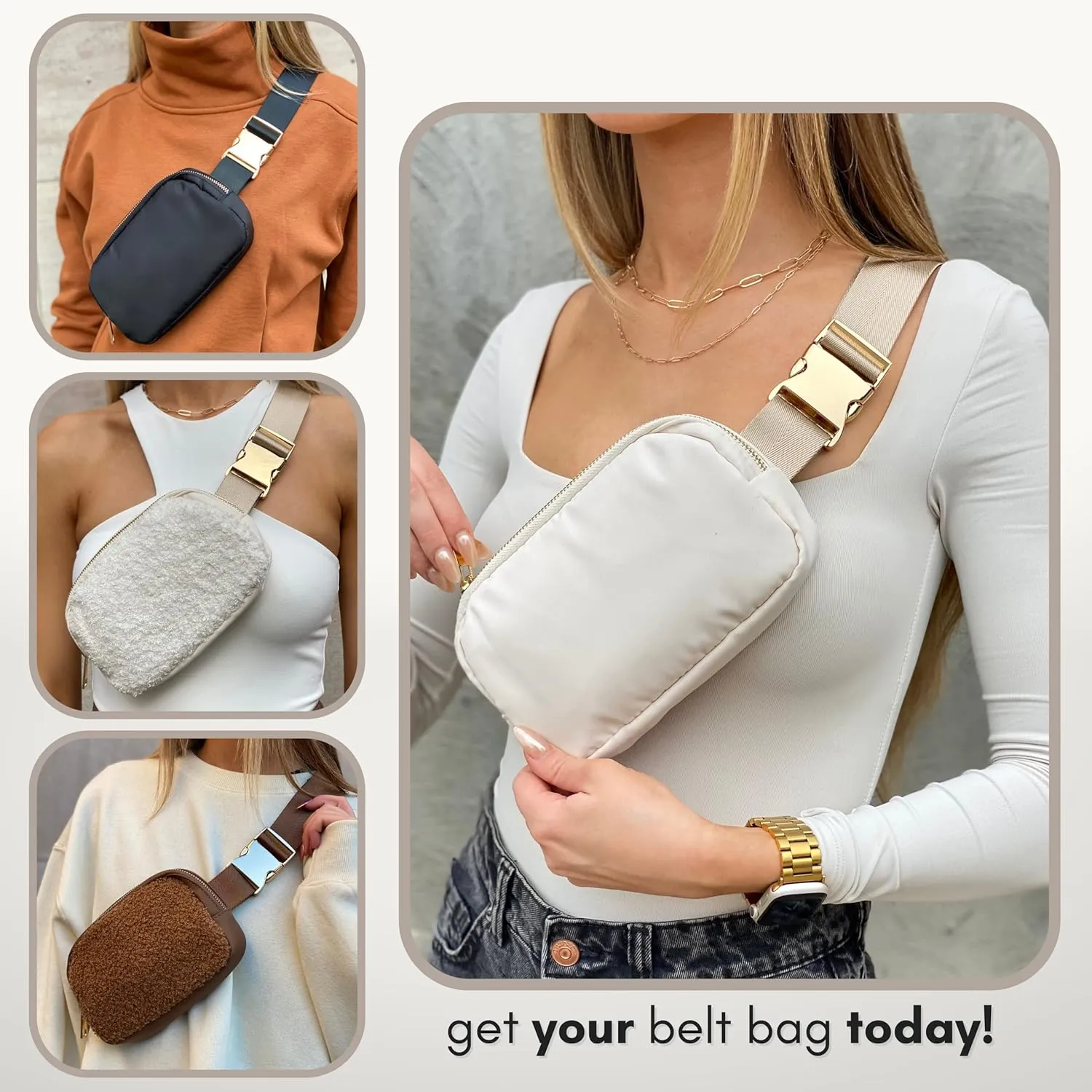 Boutique Belt Bag | Crossbody Fanny Pack for Women Fashionable | Cute Mini Everywhere Bum Hip Waist Pack | Fashion Travel Chest Bag | Silver Accessories | Adjustable Small Strap | Black