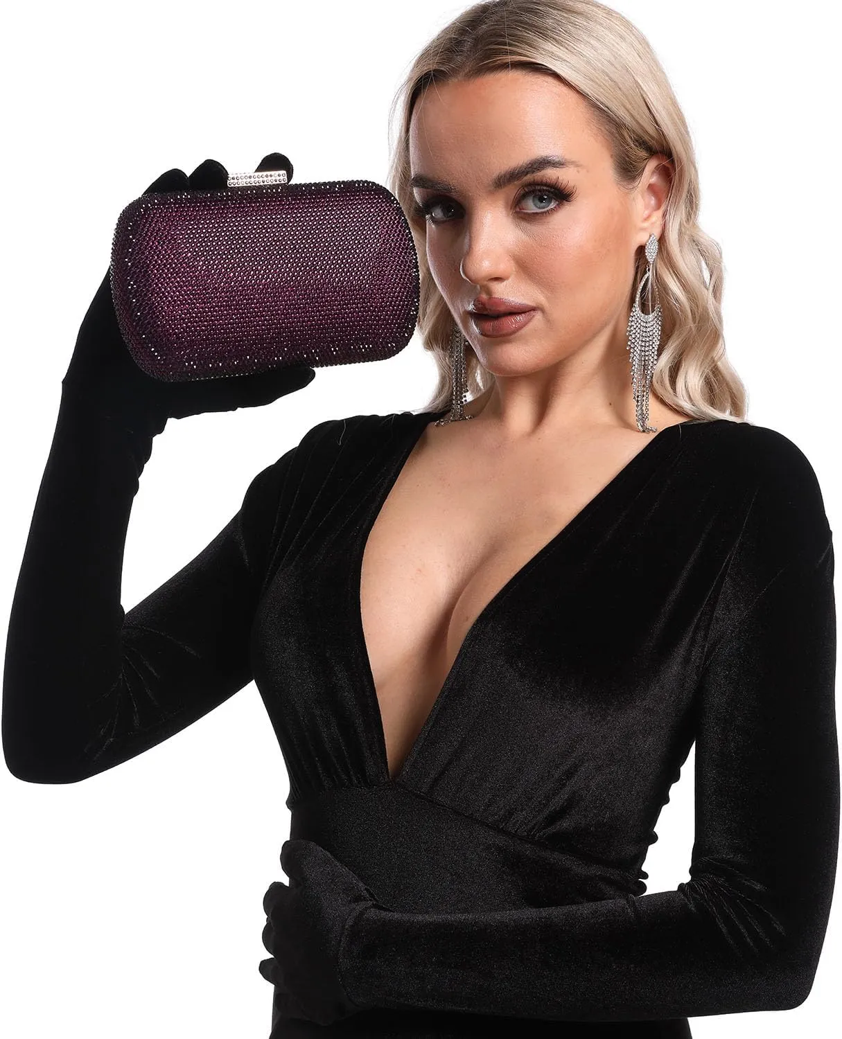 Boutique De FGG Bling Evening Bags and Clutches for Women Formal Party Crystal Clutch Bag Wedding Rhinestone Handbags,Mini