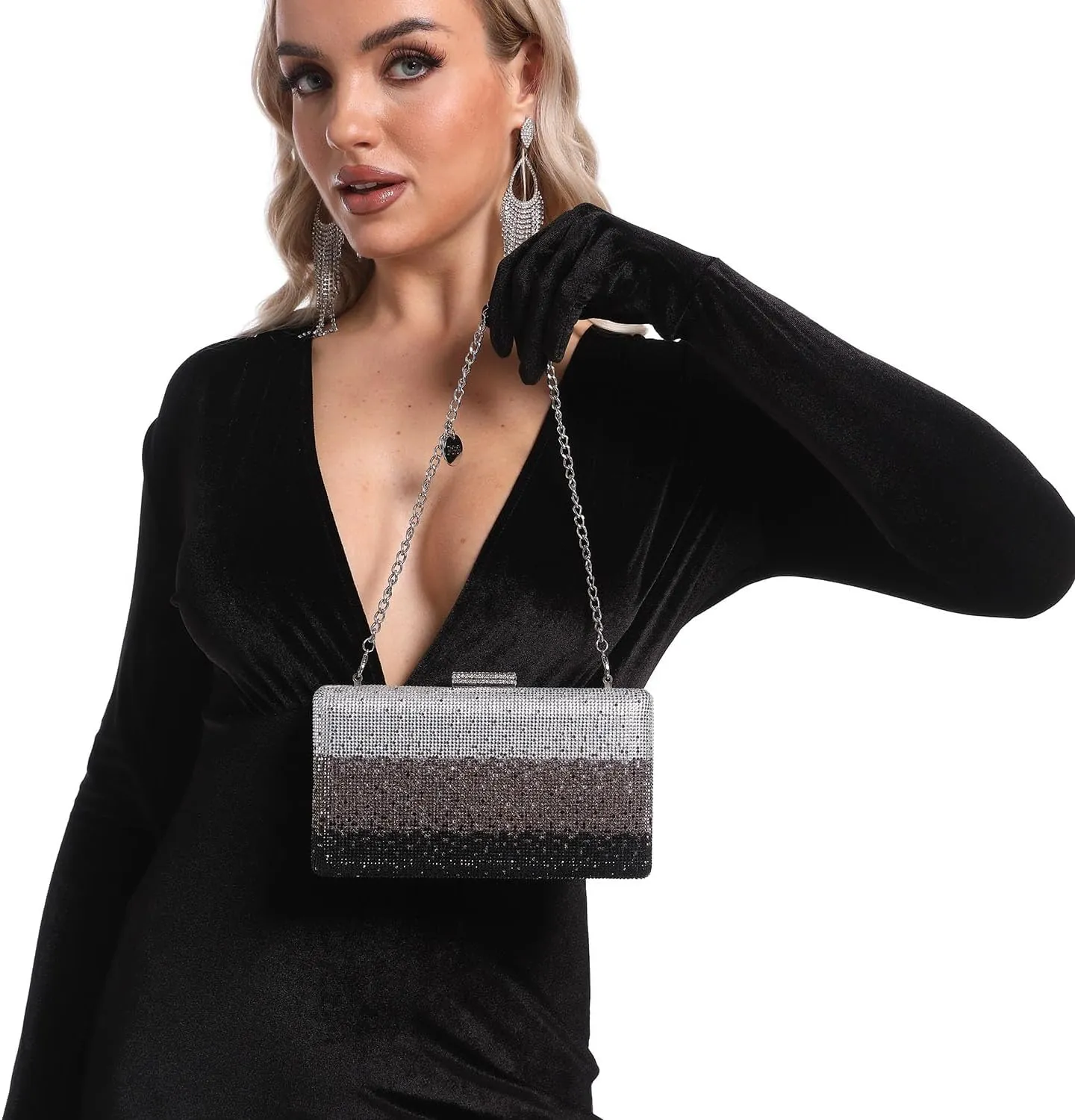 Boutique De FGG Crystal Evening Bags for Women Formal Party Box Clutch Wedding Rhinestone Handbags Bridal Clutch Purse,Mini