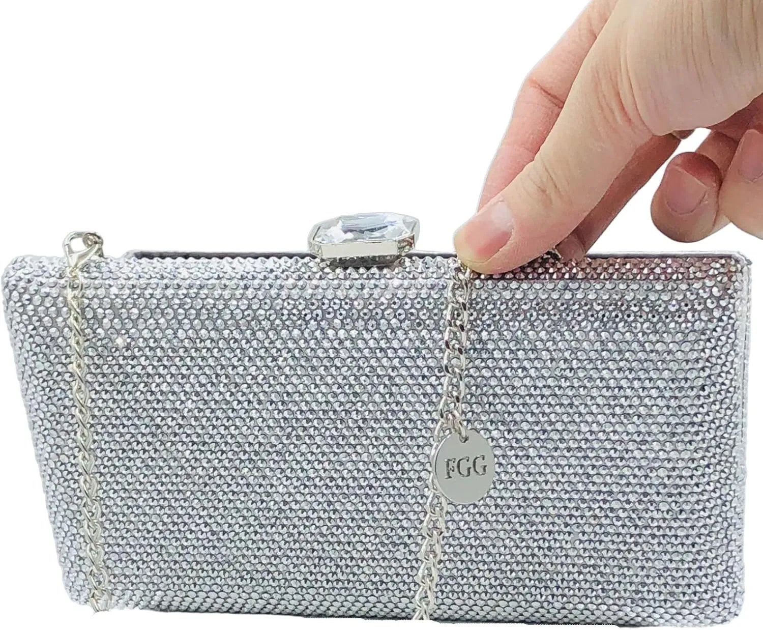Boutique De FGG Crystal Evening Bags for Women Formal Party Box Clutch Wedding Rhinestone Handbags Bridal Clutch Purse,Mini