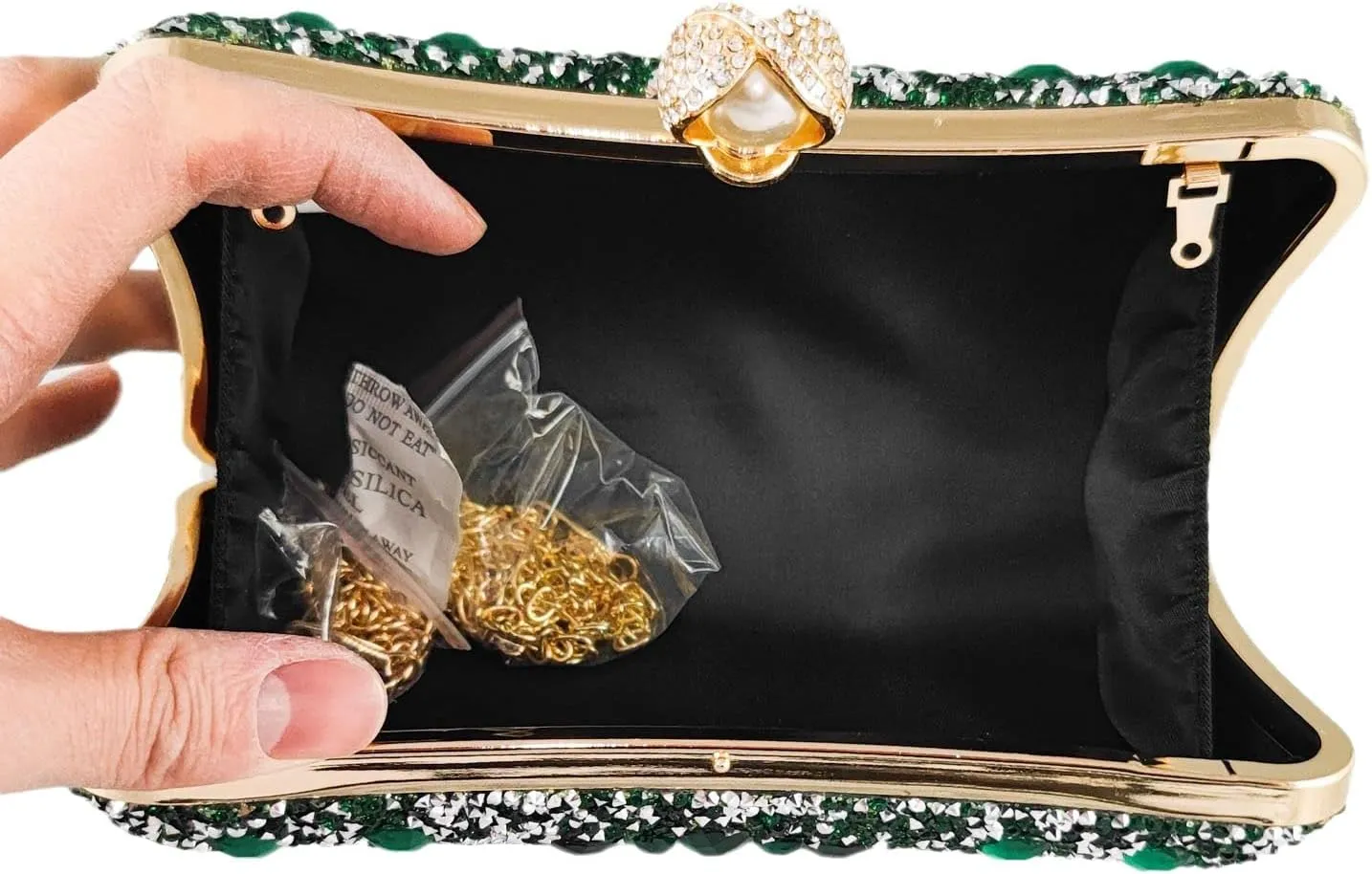 Boutique De FGG Pearl Clasp Crystal Clutch Purses for Women Evening Bags Wedding Handbag Party Rhinestone Clutch Bag,Mini