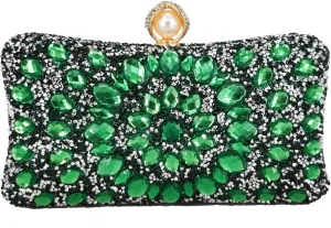 Boutique De FGG Pearl Clasp Crystal Clutch Purses for Women Evening Bags Wedding Handbag Party Rhinestone Clutch Bag,Mini