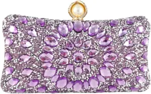 Boutique De FGG Pearl Clasp Crystal Clutch Purses for Women Evening Bags Wedding Handbag Party Rhinestone Clutch Bag,Mini