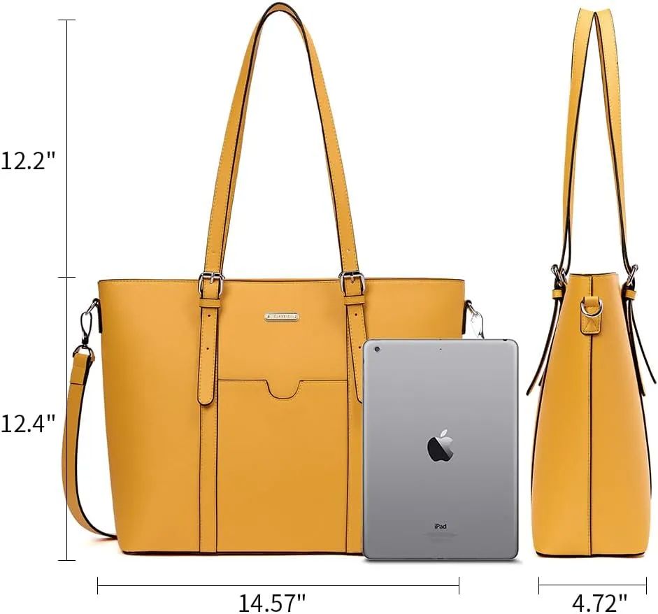 BROMEN Women Briefcase 15.6 inch Laptop Tote Bag Vintage Leather Handbags Shoulder Work Purses