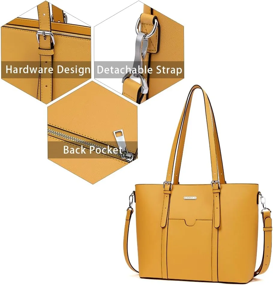 BROMEN Women Briefcase 15.6 inch Laptop Tote Bag Vintage Leather Handbags Shoulder Work Purses
