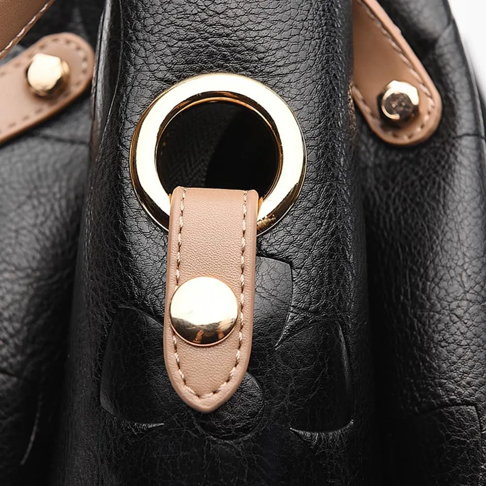 Bucket Bag for Women,Floral Embossed Tote Bag Trendy Vintage Crossbody Bag Large Vegan Leather Hobo Shoulder Handbag