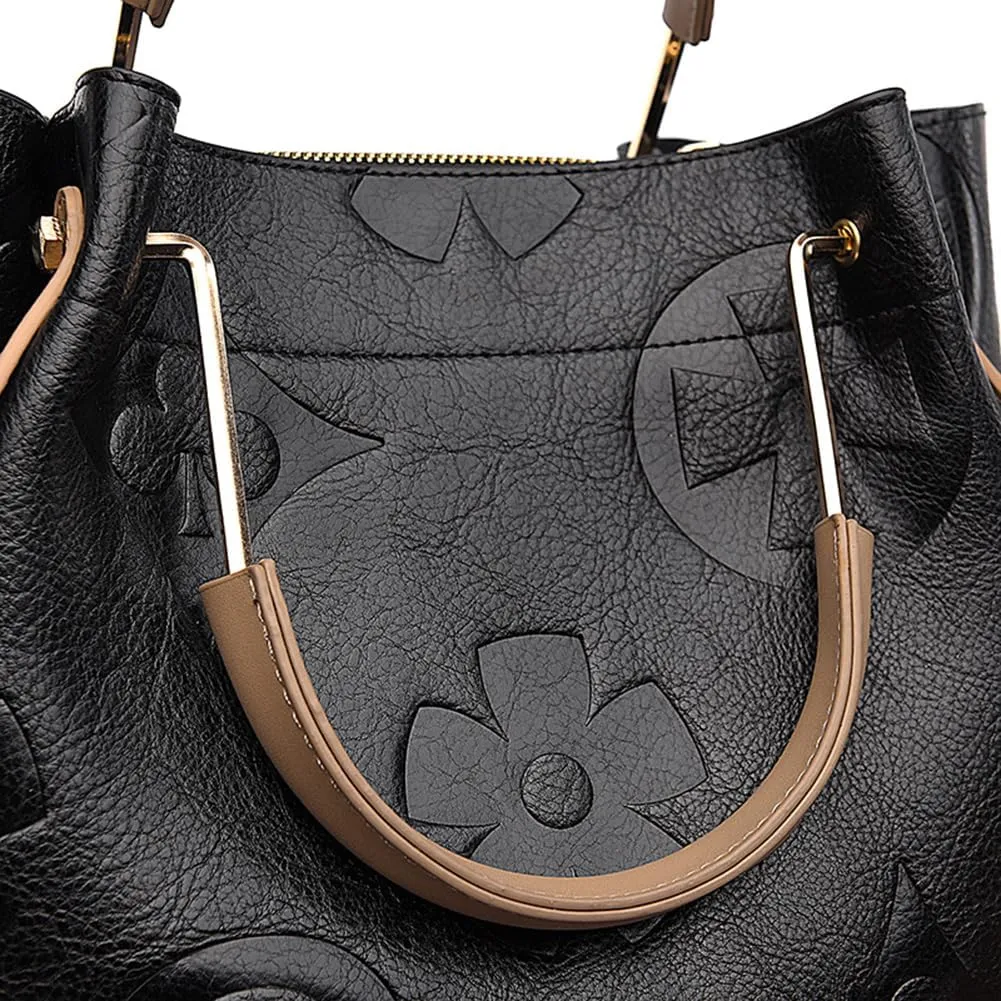 Bucket Bag for Women,Floral Embossed Tote Bag Trendy Vintage Crossbody Bag Large Vegan Leather Hobo Shoulder Handbag