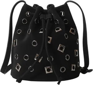 Bucket Bags for Women, Studded Purse Mini Leather Hobo Bag Y2K Trendy Studded Crossbody Bucket Handbags