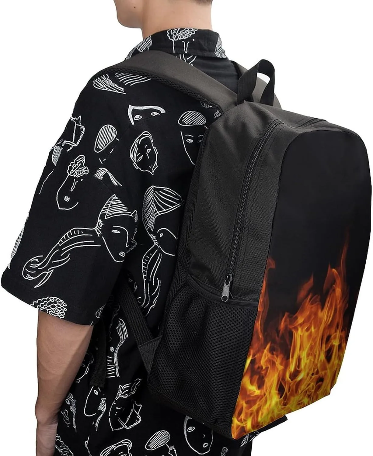 Burning Fire Flame on Black Lightweight And Large Capacity Casual Backpack Unisex