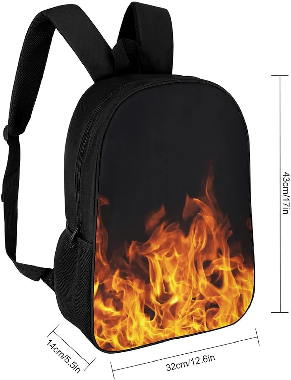 Burning Fire Flame on Black Lightweight And Large Capacity Casual Backpack Unisex