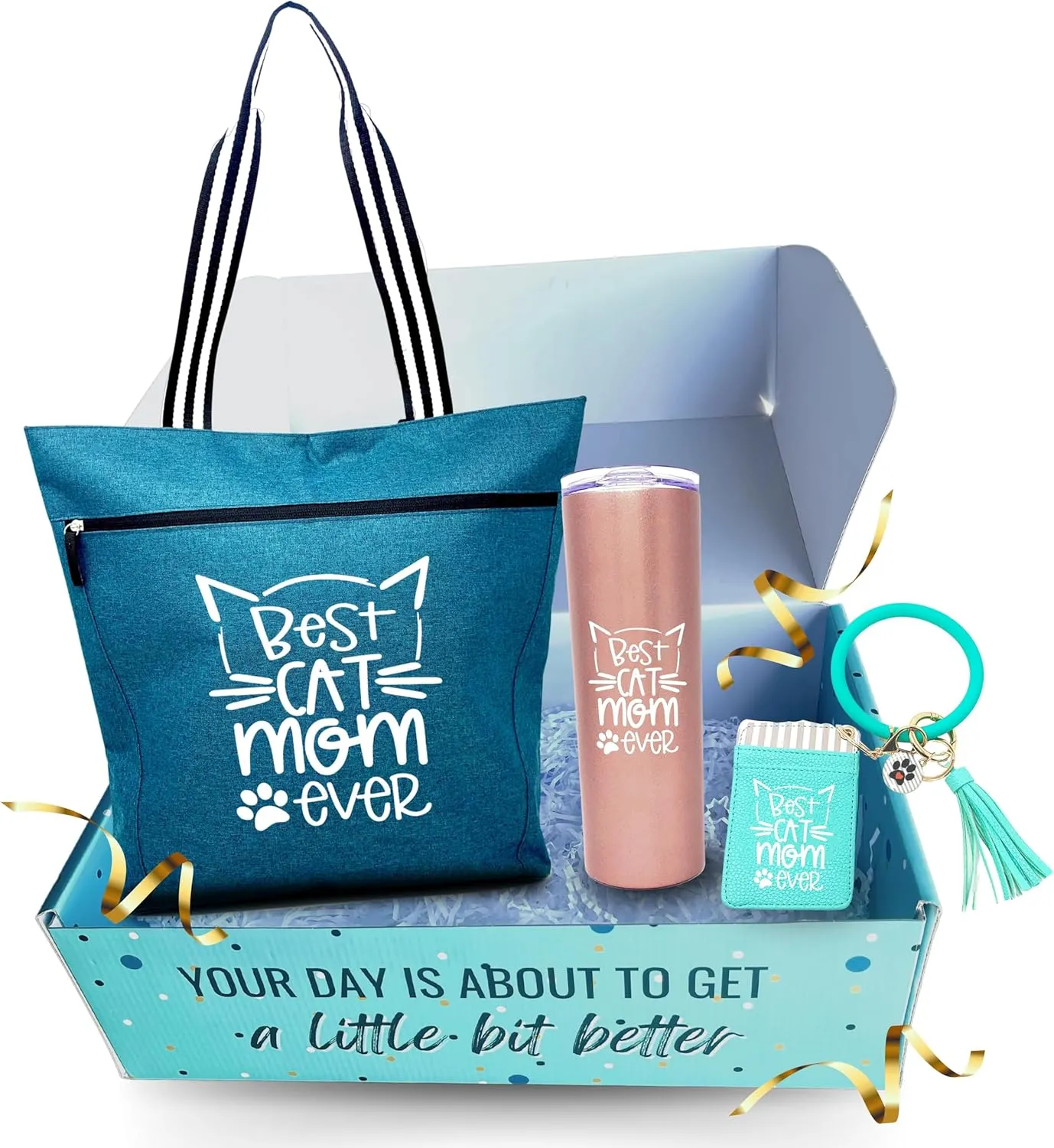 Cat Mom Gift Box Bundle - Cat Lover Gifts for Women - Perfect Crazy Cat Themed Items (Cat Mom Skinny Tumbler Gift Box)