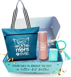 Cat Mom Gift Box Bundle - Cat Lover Gifts for Women - Perfect Crazy Cat Themed Items (Cat Mom Skinny Tumbler Gift Box)