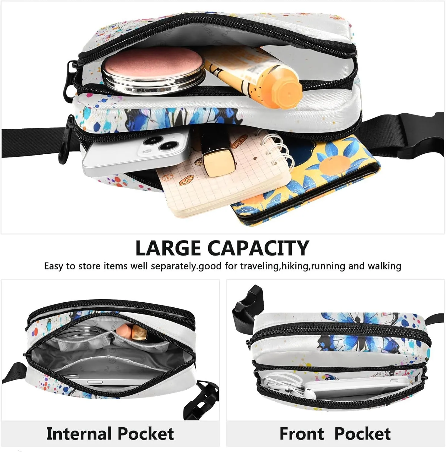 Chic Butterfly Stylish Waist Bag Fanny Pack for Women Men Teenagers Mini Cross Body Bag Belt Pack with Adjustable Strap for Travel Gym Work
