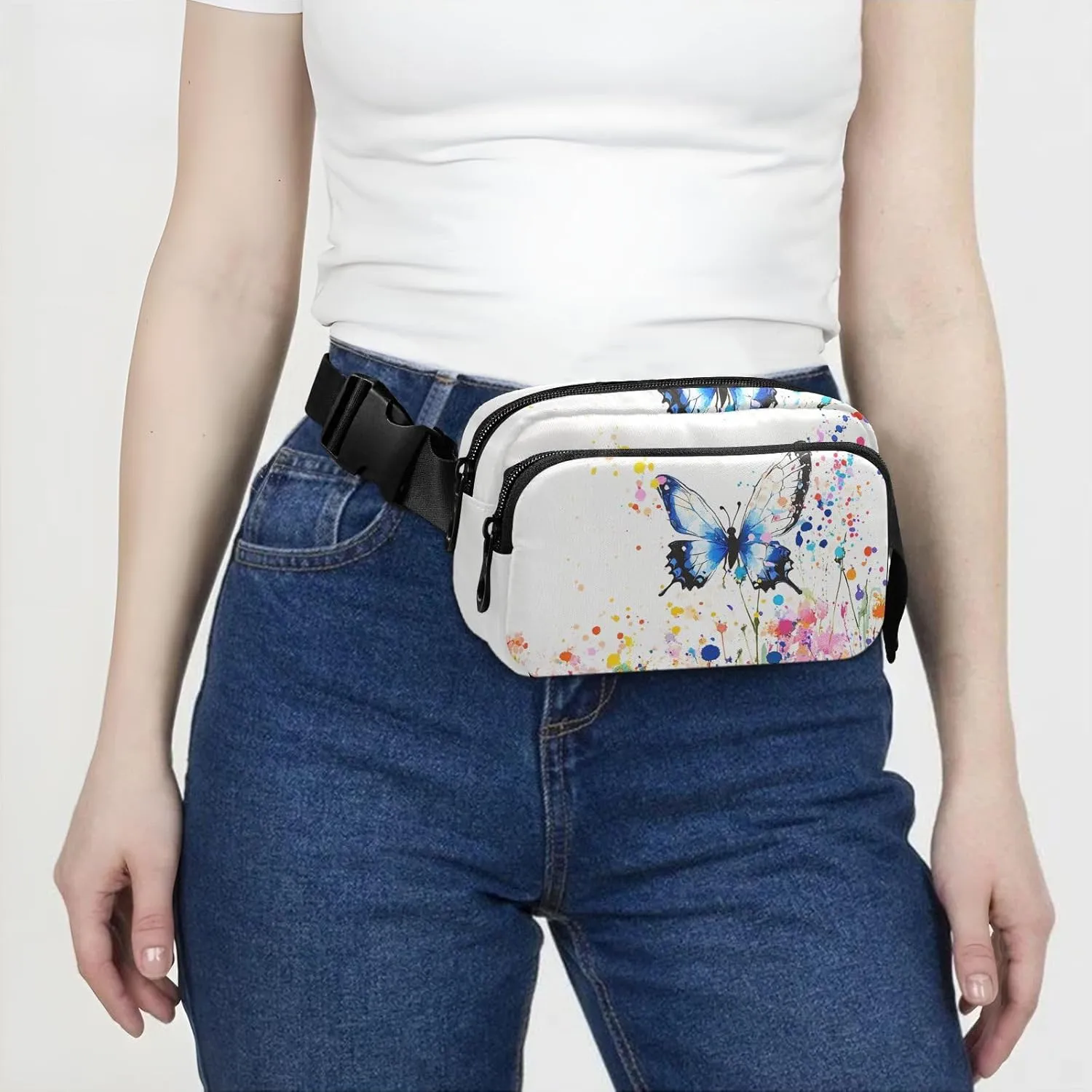 Chic Butterfly Stylish Waist Bag Fanny Pack for Women Men Teenagers Mini Cross Body Bag Belt Pack with Adjustable Strap for Travel Gym Work