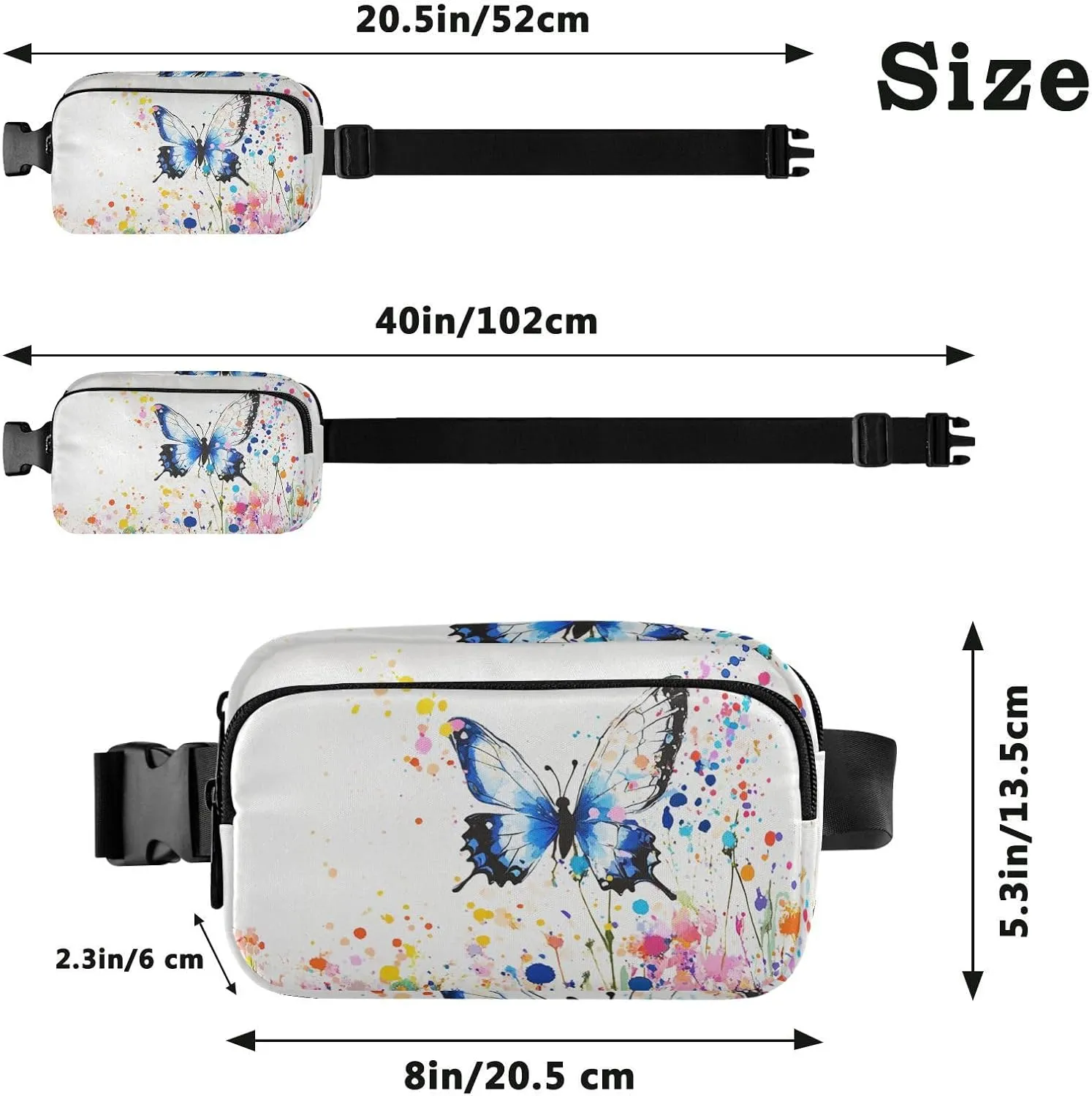 Chic Butterfly Stylish Waist Bag Fanny Pack for Women Men Teenagers Mini Cross Body Bag Belt Pack with Adjustable Strap for Travel Gym Work