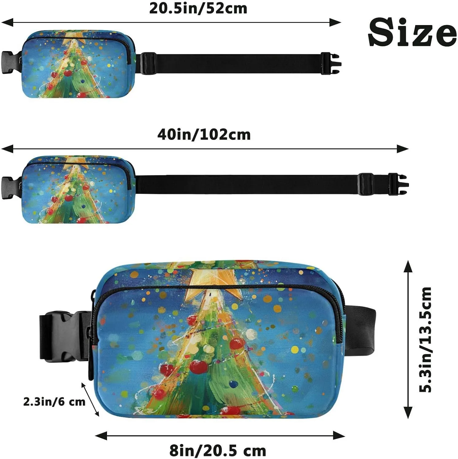 Chic Christmas Tree Star Fashionable Fanny Waist Pack for Men Women Small Sling Bag Travel Accessory with Adjustable Strap for Travel Shopping Running