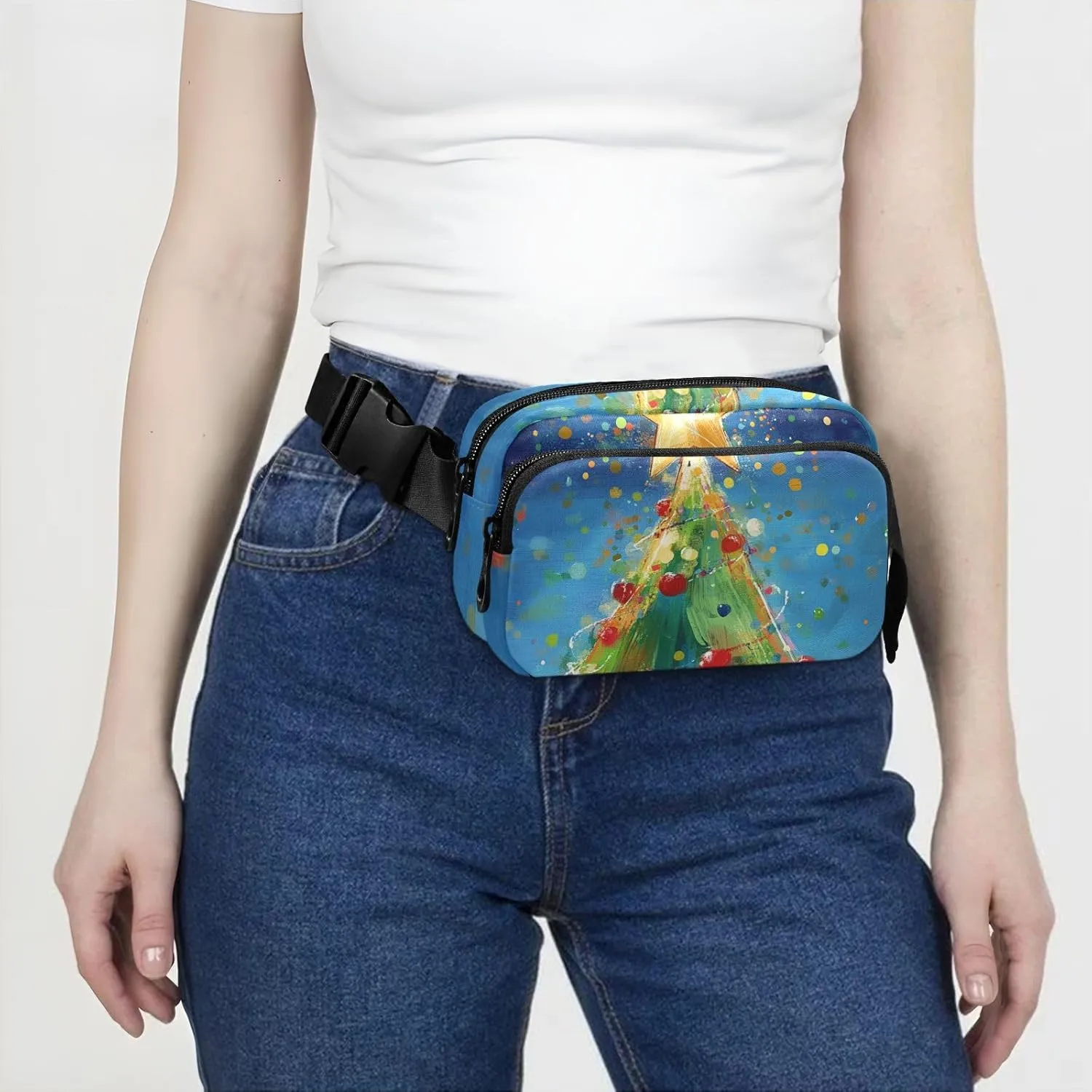 Chic Christmas Tree Star Fashionable Fanny Waist Pack for Men Women Small Sling Bag Travel Accessory with Adjustable Strap for Travel Shopping Running