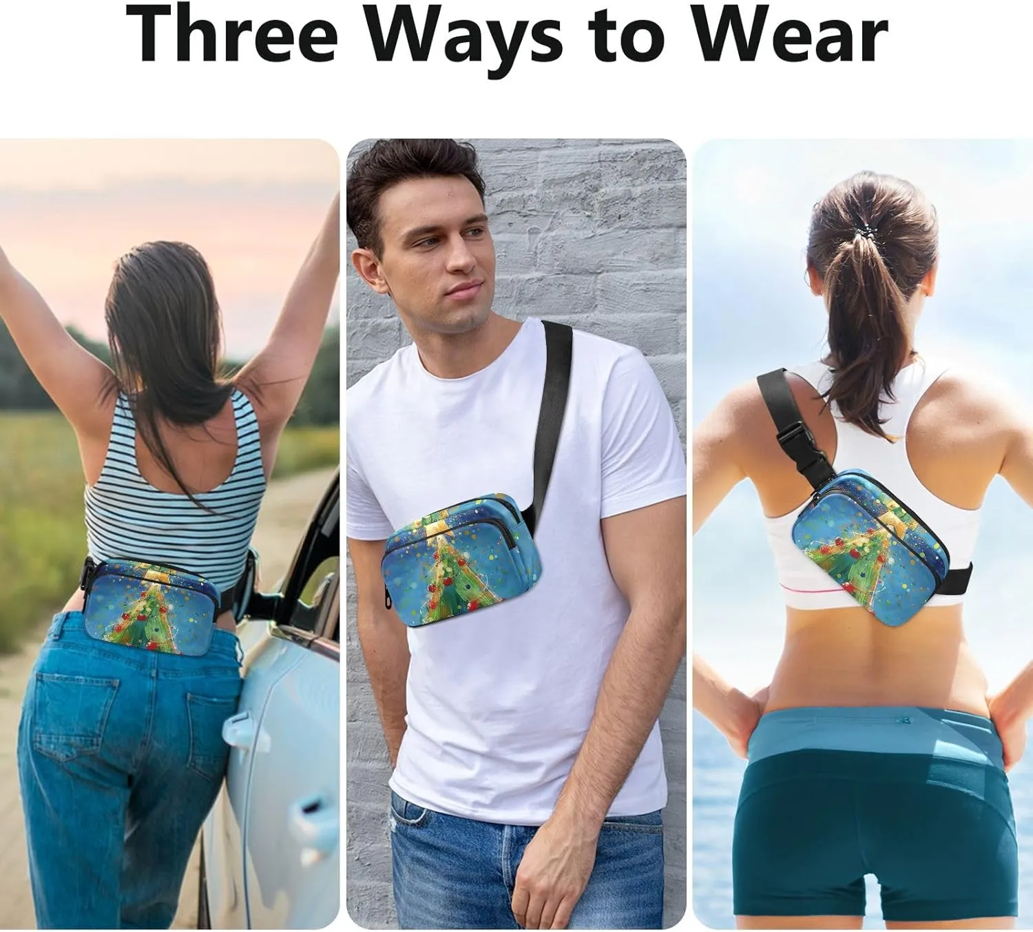 Chic Christmas Tree Star Fashionable Fanny Waist Pack for Men Women Small Sling Bag Travel Accessory with Adjustable Strap for Travel Shopping Running