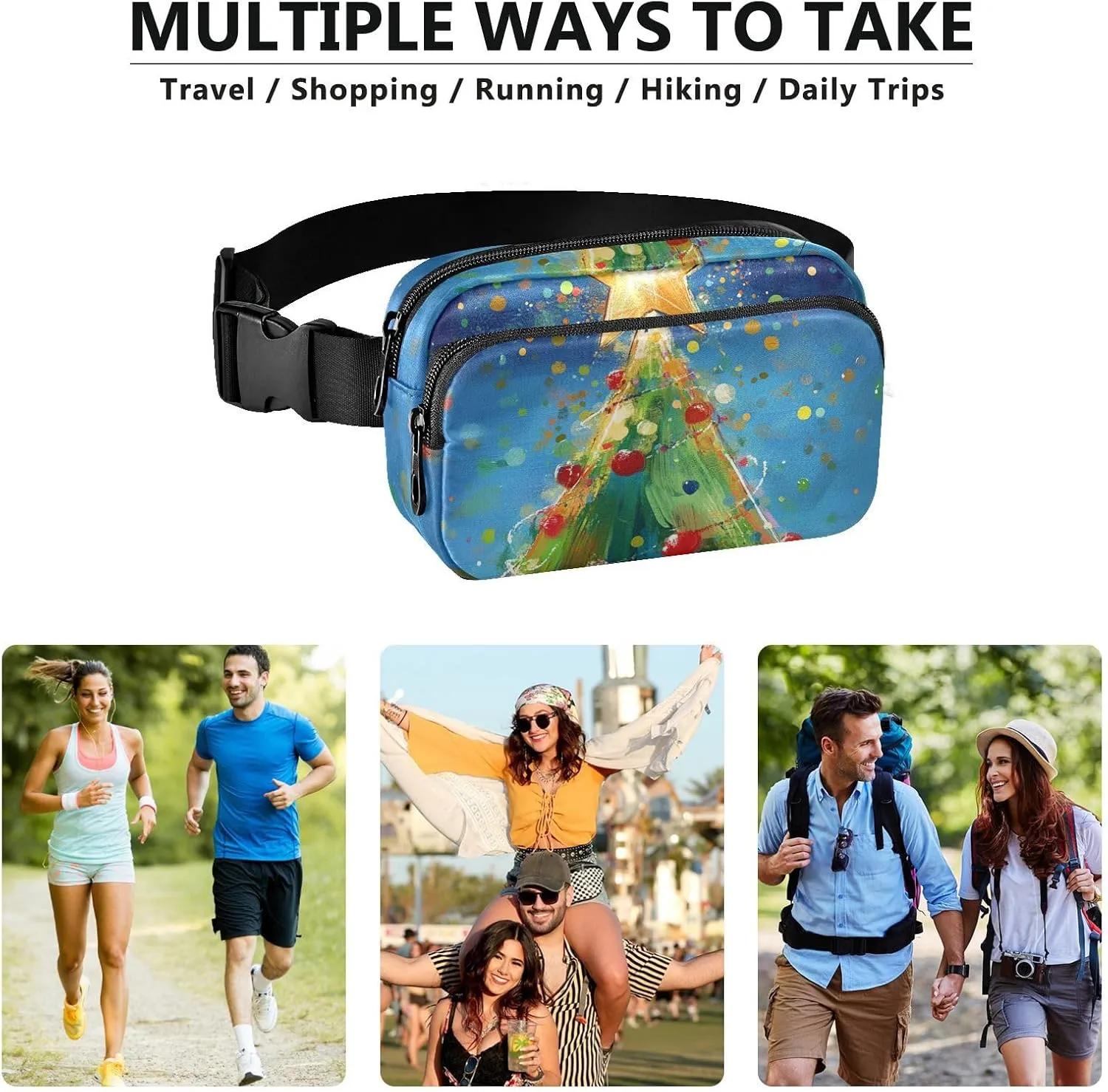 Chic Christmas Tree Star Fashionable Fanny Waist Pack for Men Women Small Sling Bag Travel Accessory with Adjustable Strap for Travel Shopping Running