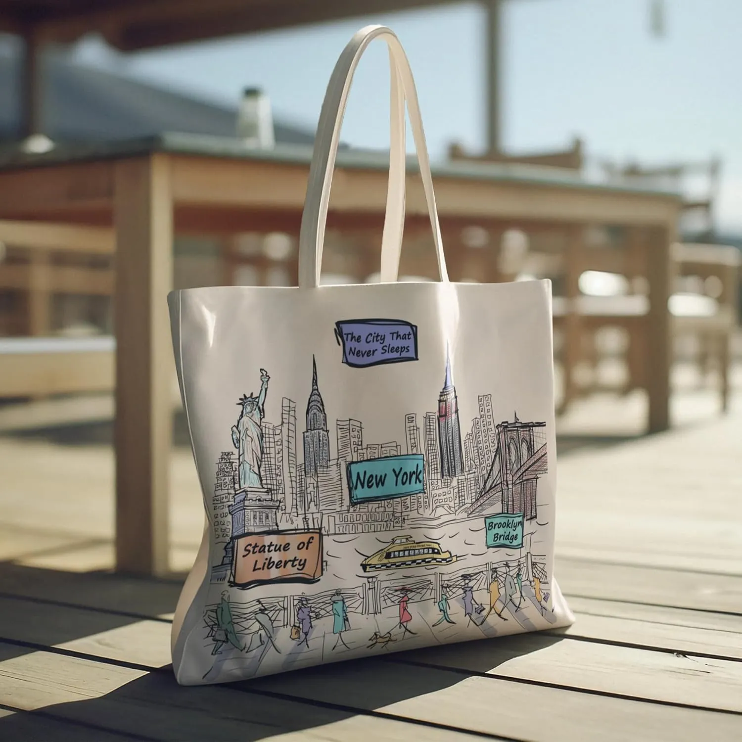City-Themed Artwork Tote Bag Collection - Designed in the USA, 17"x14", Double Sided Print, Souvenir & Gift