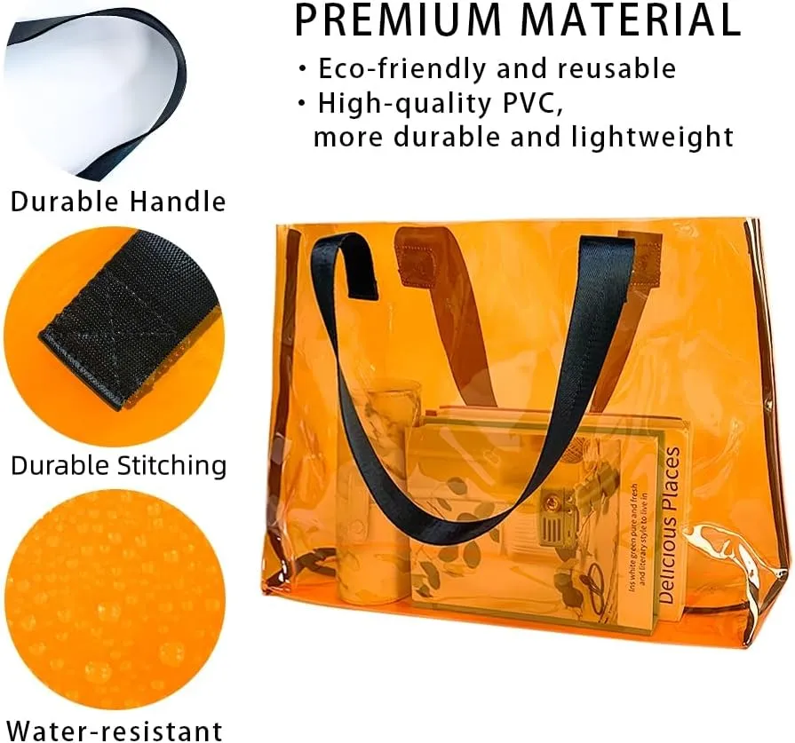 Clear Large Tote Bag - Versatile, Waterproof, Stain Resistant, Transparent Shoulder Tote Bag for Work