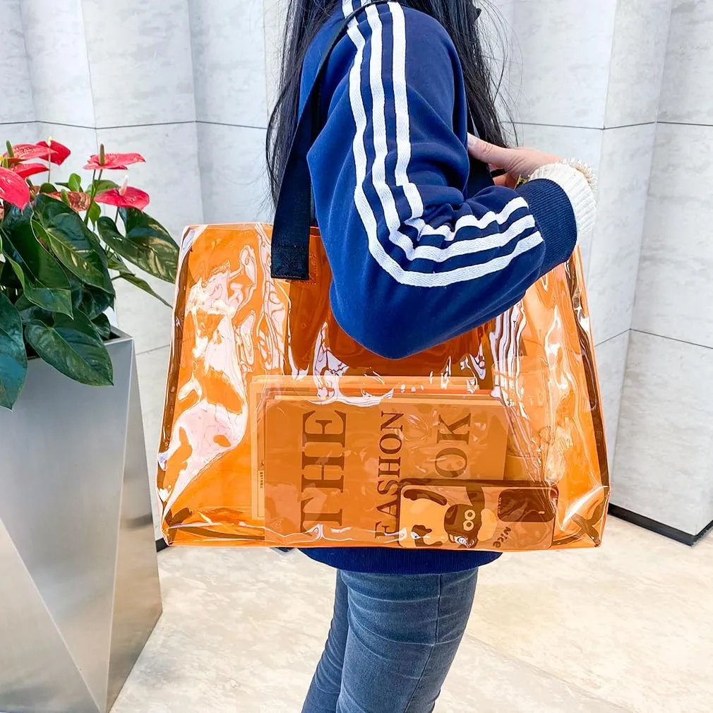 Clear Large Tote Bag - Versatile, Waterproof, Stain Resistant, Transparent Shoulder Tote Bag for Work
